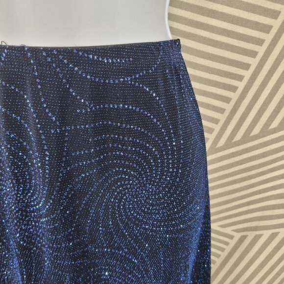 Vintage 90s Evening Skirt Maxi Plus 1X Pull On Stretch Waist Blue Glitter Long - Picture 4 of 7